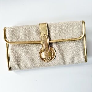 MODUS RIO || The Adrian Linen + Leather Clutch Gold Beige